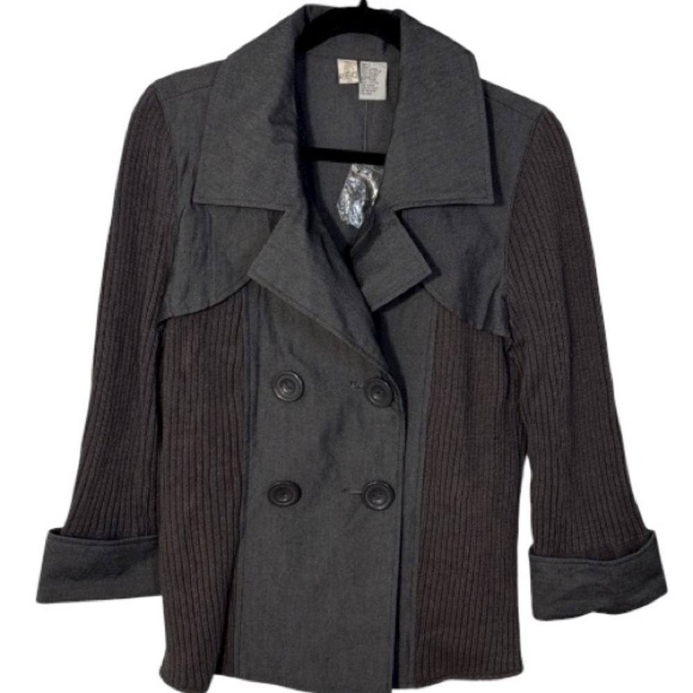REQ Jacket Grey Double-Breasted Knit  3/4 Cuff Sleeve in Size L‎  NWT